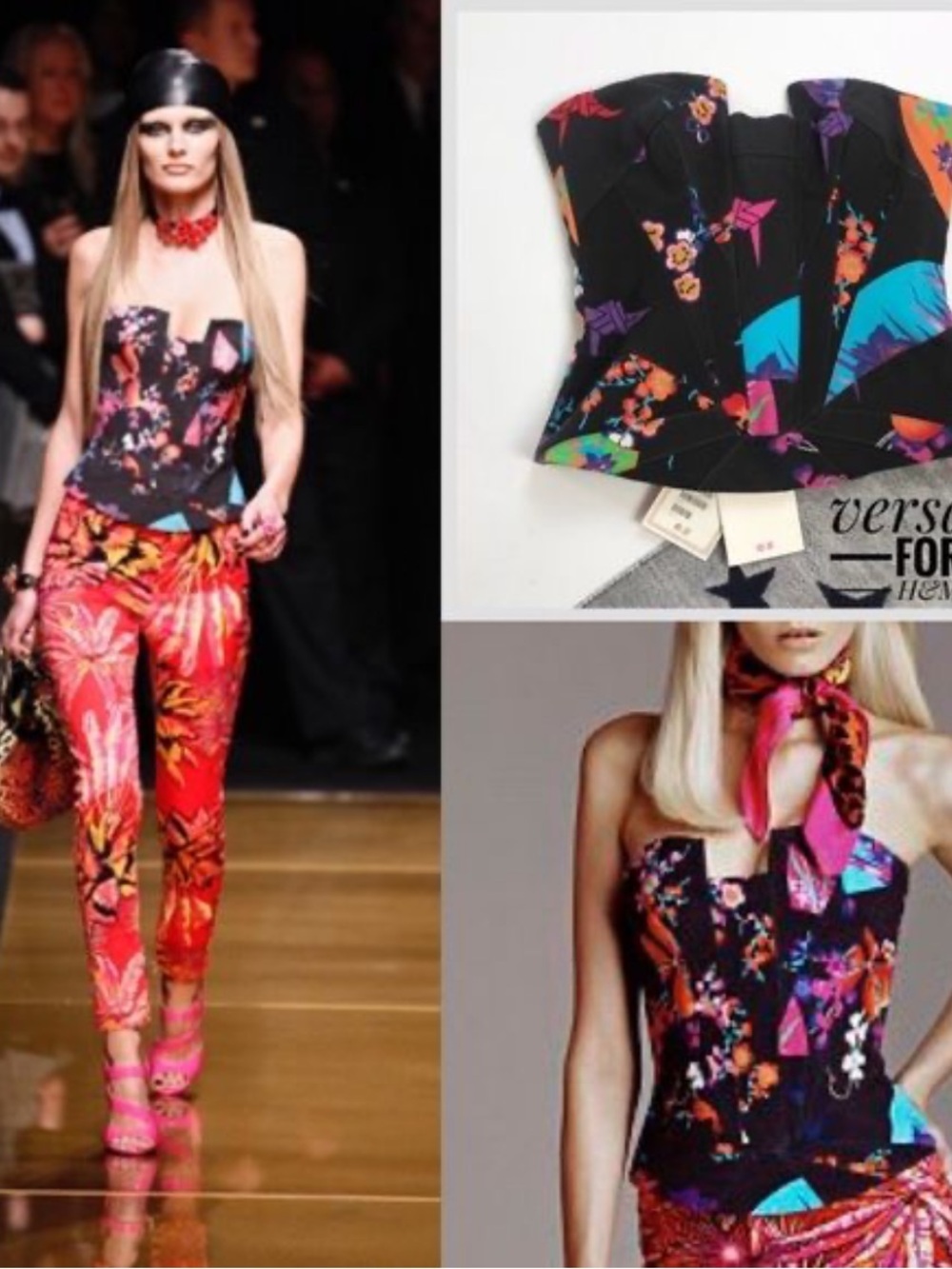 NWT Versace for H&M Black Floral Print Strapless Corset Top